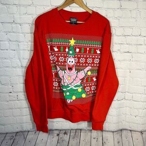 Nickelodeon Sponge Bob Square Pants Sweatshirt Large Mens Red Christmas
